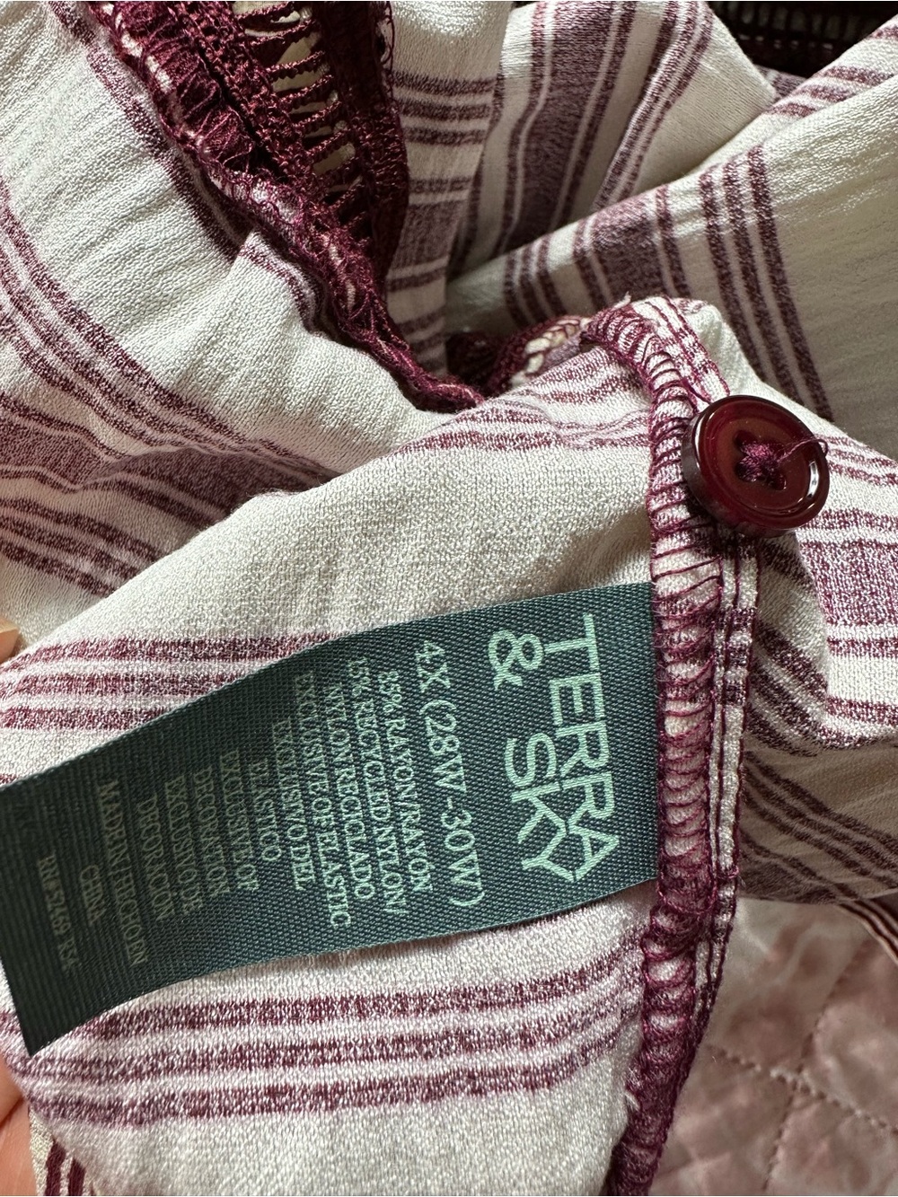 Terra & Sky Striped Smocked Maxi Dress - Cream & Burgundy - Picture 9 of 12